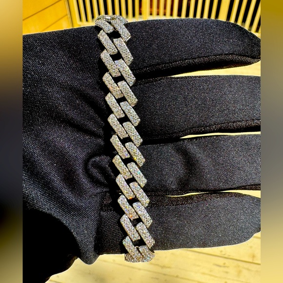 New Moissanite 10MM Cuban Link Bracelet, 18K White Gold Plated Sterling Silver - Picture 1 of 17